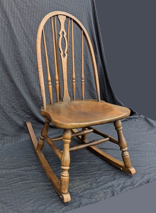 Antique Vintage Old Windsor Style Victorian SOLID Walnut Wood Wooden Child Childrens Kids Rocking Chair Rocker