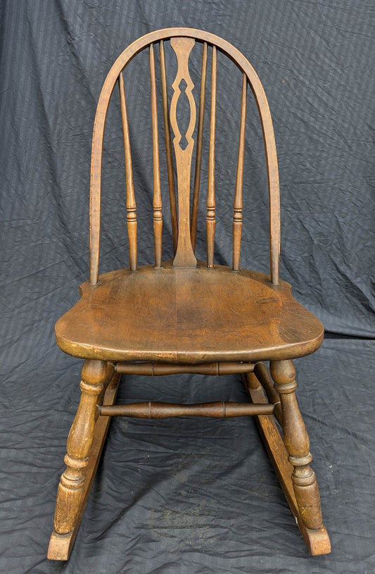 Antique Vintage Old Windsor Style Victorian SOLID Walnut Wood Wooden Child Childrens Kids Rocking Chair Rocker