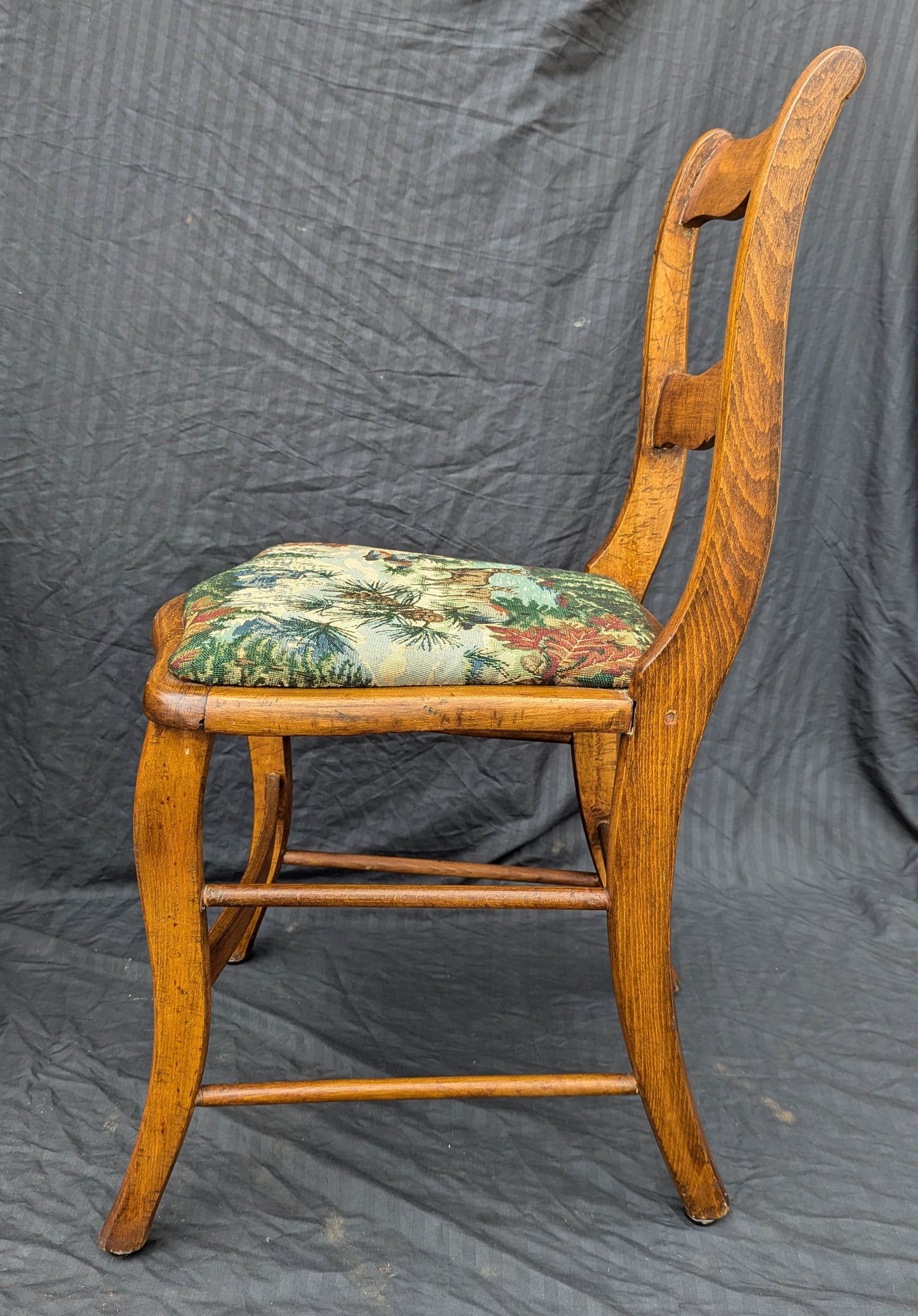 Pair Vintage Old SOLID Wood Wooden Side Dining Accent Chair Nature Fabric Upholstered Seat