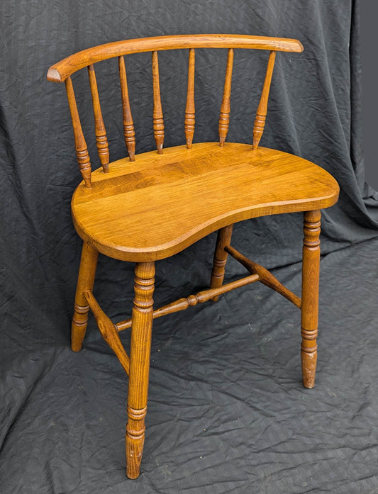 Vintage Antique Old SOLID Maple Wood Wooden Side Dining Accent Desk Sewing Chair Curved Kidney Bean Shape Seat