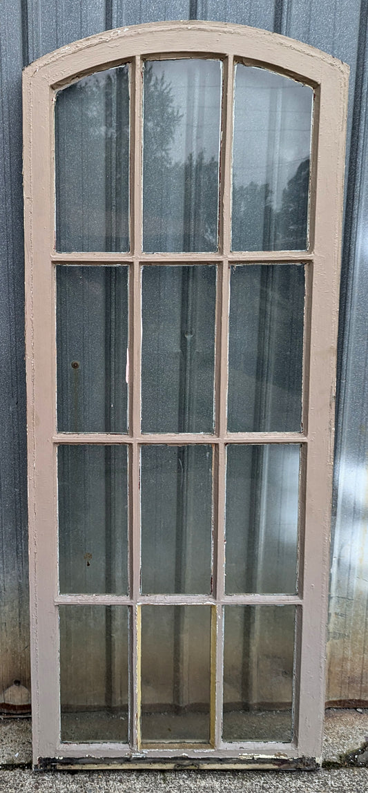 23"x62" Antique Vintage Old Reclaimed Salvaged Wood Wooden Arched French Door Window Wavy Glass