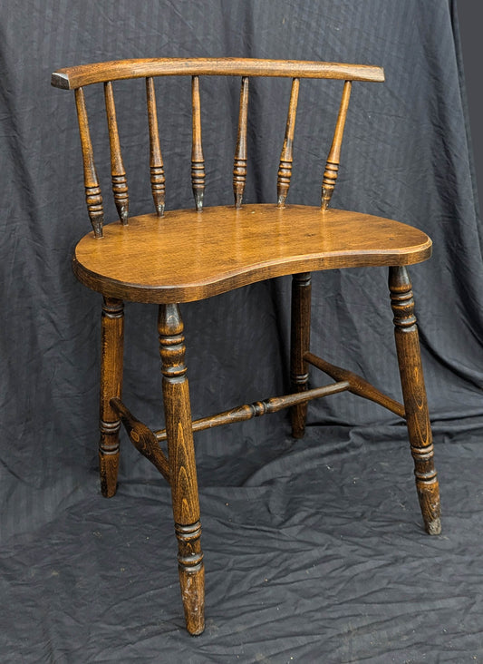 Vintage Antique Old SOLID Maple Wood Wooden Side Dining Accent Desk Sewing Chair Curved Kidney Bean Shape Seat