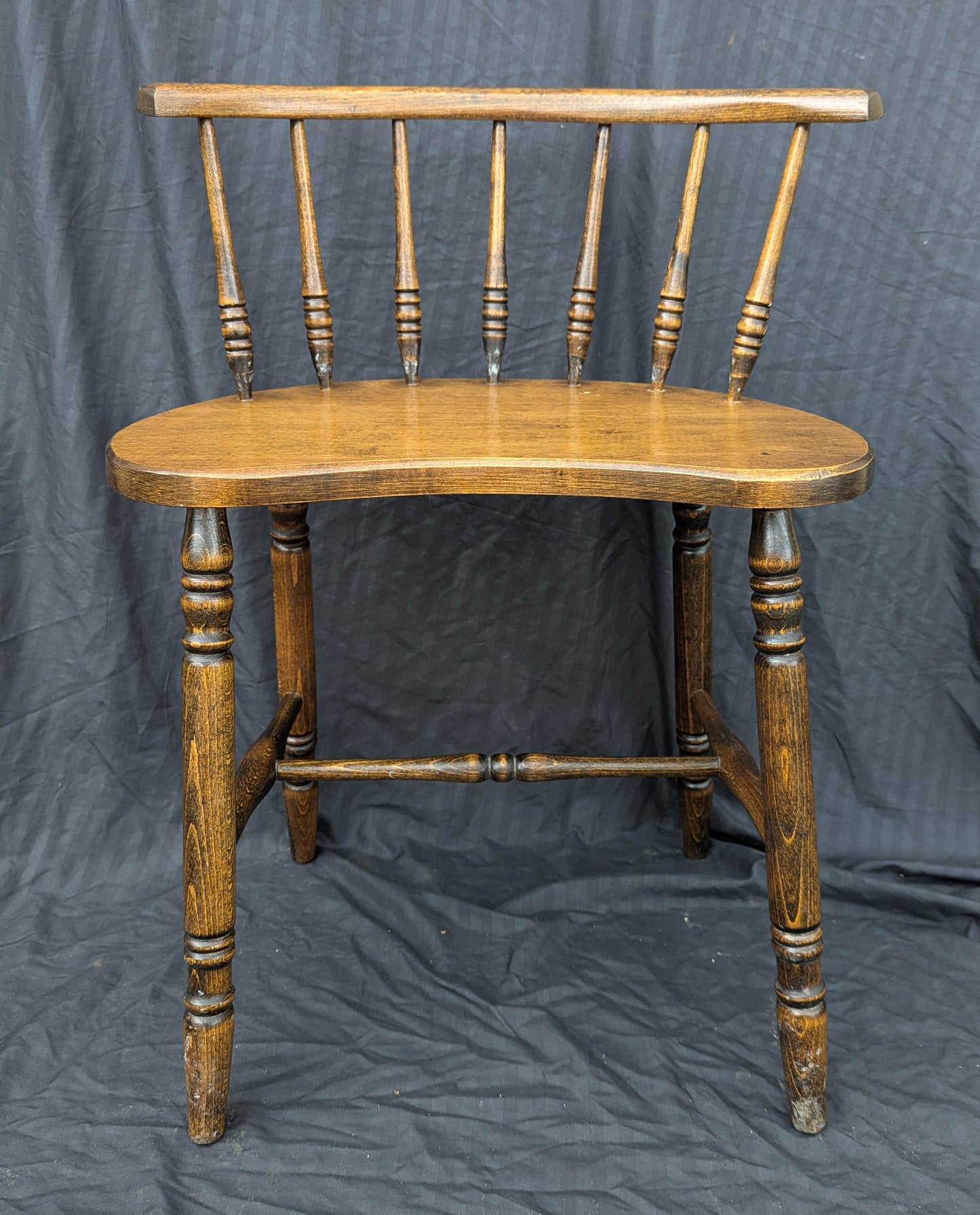 Vintage Antique Old SOLID Maple Wood Wooden Side Dining Accent Desk Sewing Chair Curved Kidney Bean Shape Seat