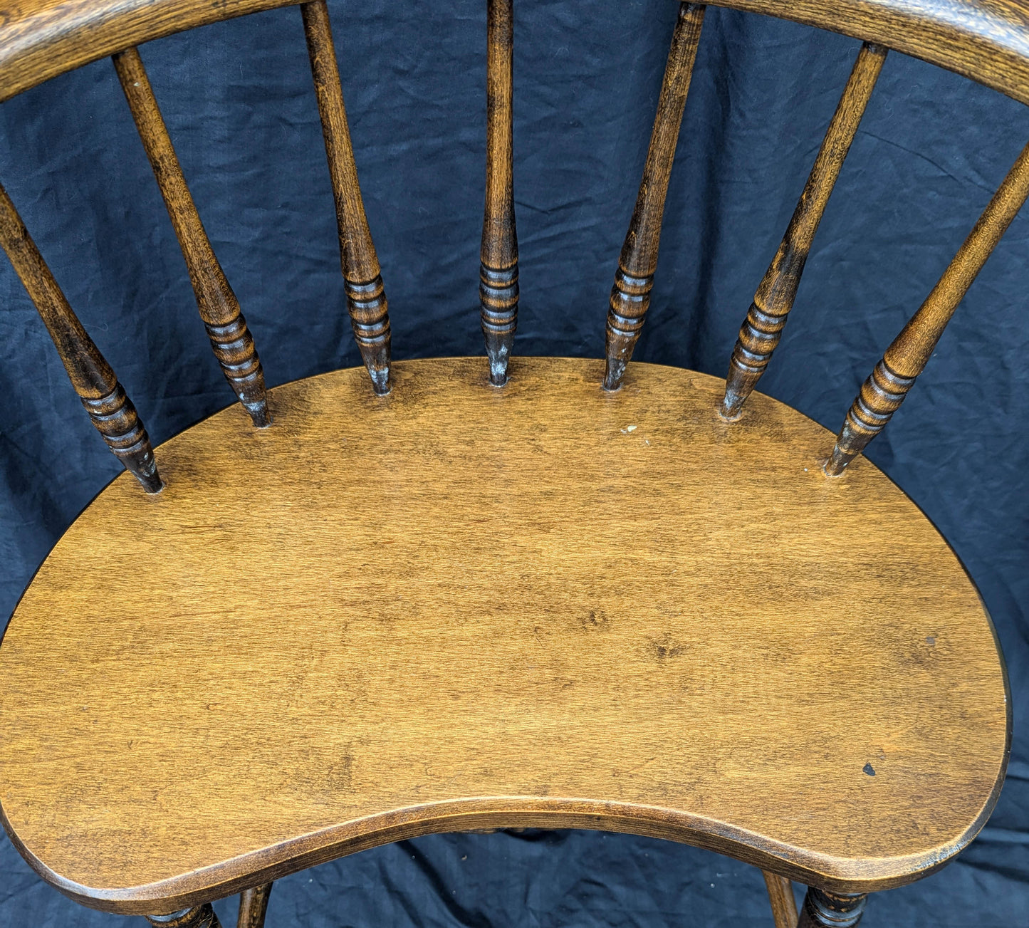 Vintage Antique Old SOLID Maple Wood Wooden Side Dining Accent Desk Sewing Chair Curved Kidney Bean Shape Seat