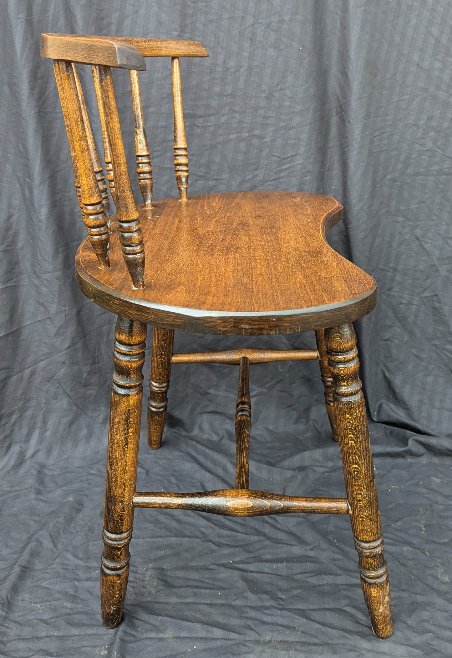 Vintage Antique Old SOLID Maple Wood Wooden Side Dining Accent Desk Sewing Chair Curved Kidney Bean Shape Seat