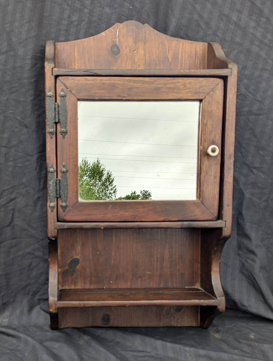 Vintage Antique Old SOLID Knotty Pine Wood Wooden Medicine Wall Cabinet Cupboard Mirror Door Shelf Shelves