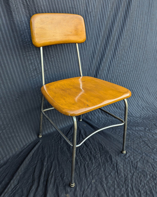 Vintage Mid Century Modern Antique Old "Heywood Wakefield" Maple Wood Wooden Steel Metal Sewing Work Side Dining Accent Desk School Chair