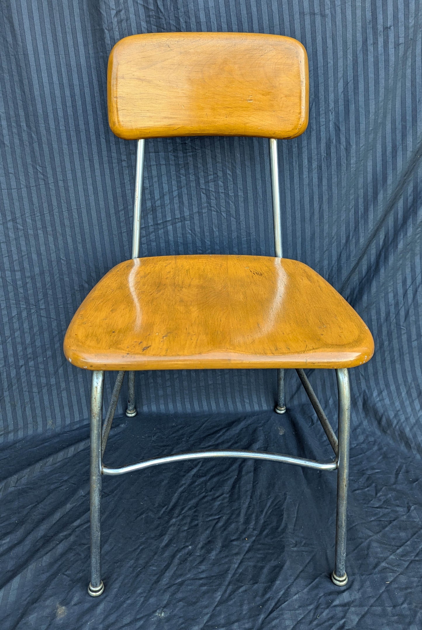 Vintage Mid Century Modern Antique Old "Heywood Wakefield" Maple Wood Wooden Steel Metal Sewing Work Side Dining Accent Desk School Chair