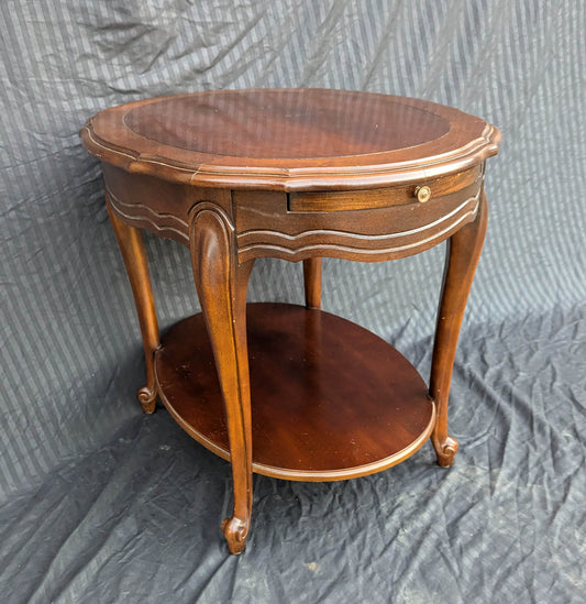 Vintage Antique Old "Hammary" Cherry SOLID Wood Wooden Coffee Sofa Accent Table Oval Scalloped Top Sliding Writing Tablet