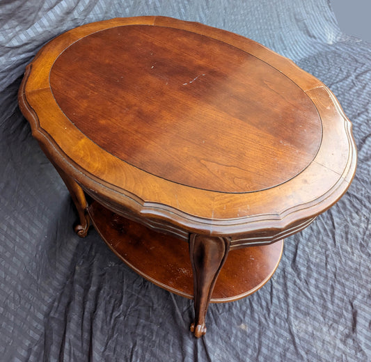 Vintage Antique Old "Hammary" Cherry SOLID Wood Wooden Coffee Sofa Accent Table Oval Scalloped Top Sliding Writing Tablet