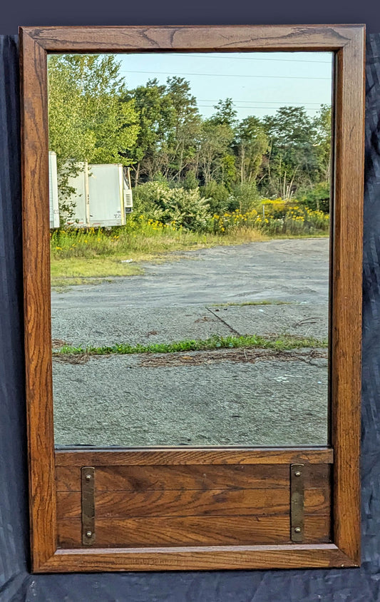 28"x48" Vintage Antique Old MCM SOLID Oak Wood Wooden Wall Dresser Vanity Mirror Glass Rectangle