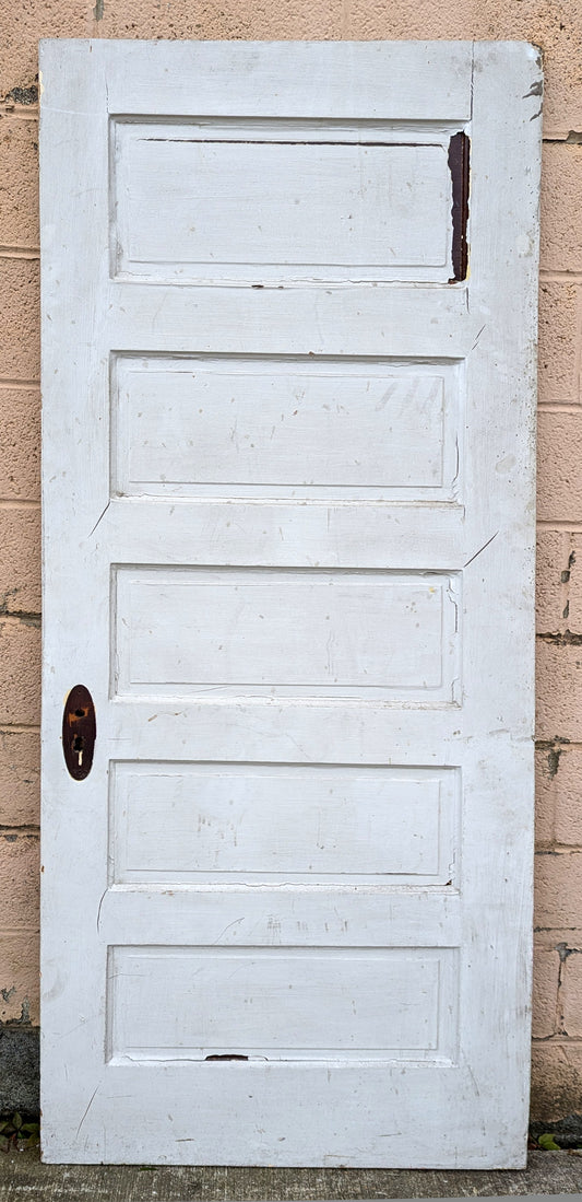 32"x80" Antique Vintage Old Reclaimed Salvaged SOLID Wood Wooden Interior Door 5 Panels