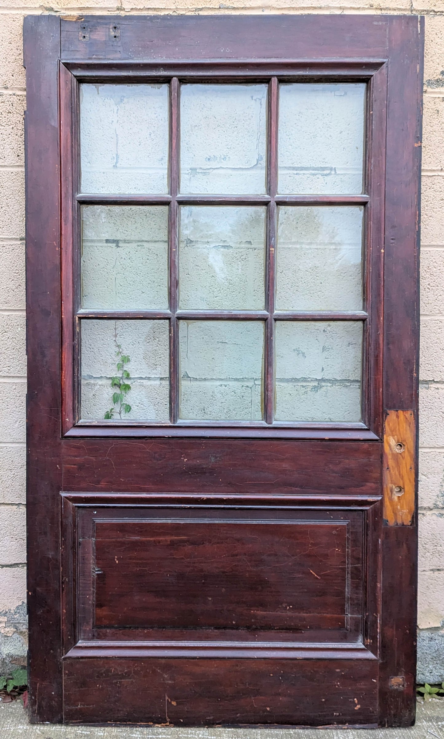 88"x82"x1.75" Pair Antique Vintage Old Reclaimed Salvaged SOLID Wood Wooden Entry Entrance Double Doors 9 Windows Wavy Glass Panels