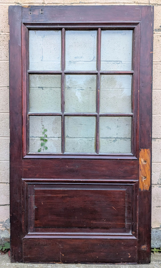 88"x82"x1.75" Pair Antique Vintage Old Reclaimed Salvaged SOLID Wood Wooden Entry Entrance Double Doors 9 Windows Wavy Glass Panels