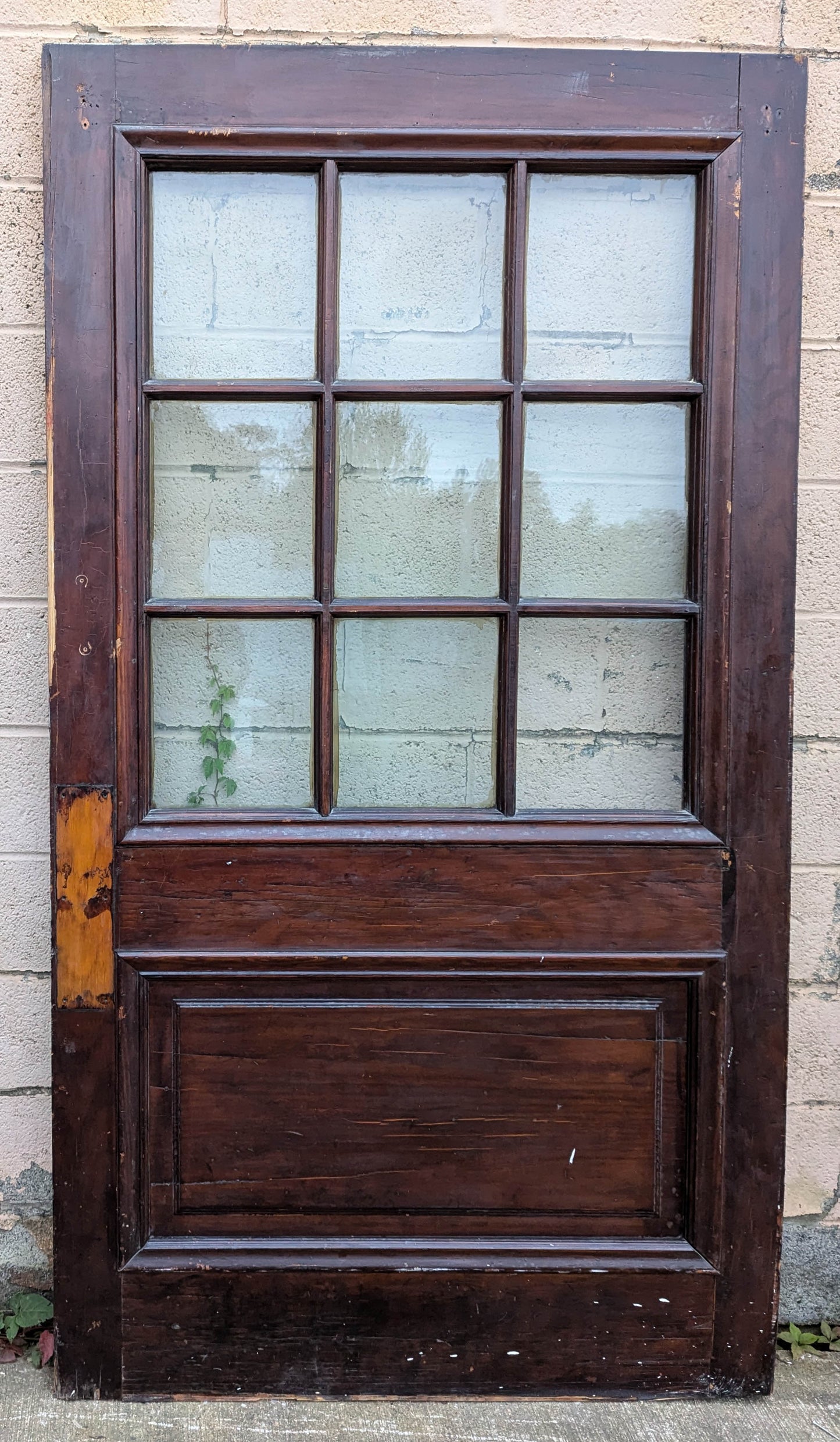 88"x82"x1.75" Pair Antique Vintage Old Reclaimed Salvaged SOLID Wood Wooden Entry Entrance Double Doors 9 Windows Wavy Glass Panels