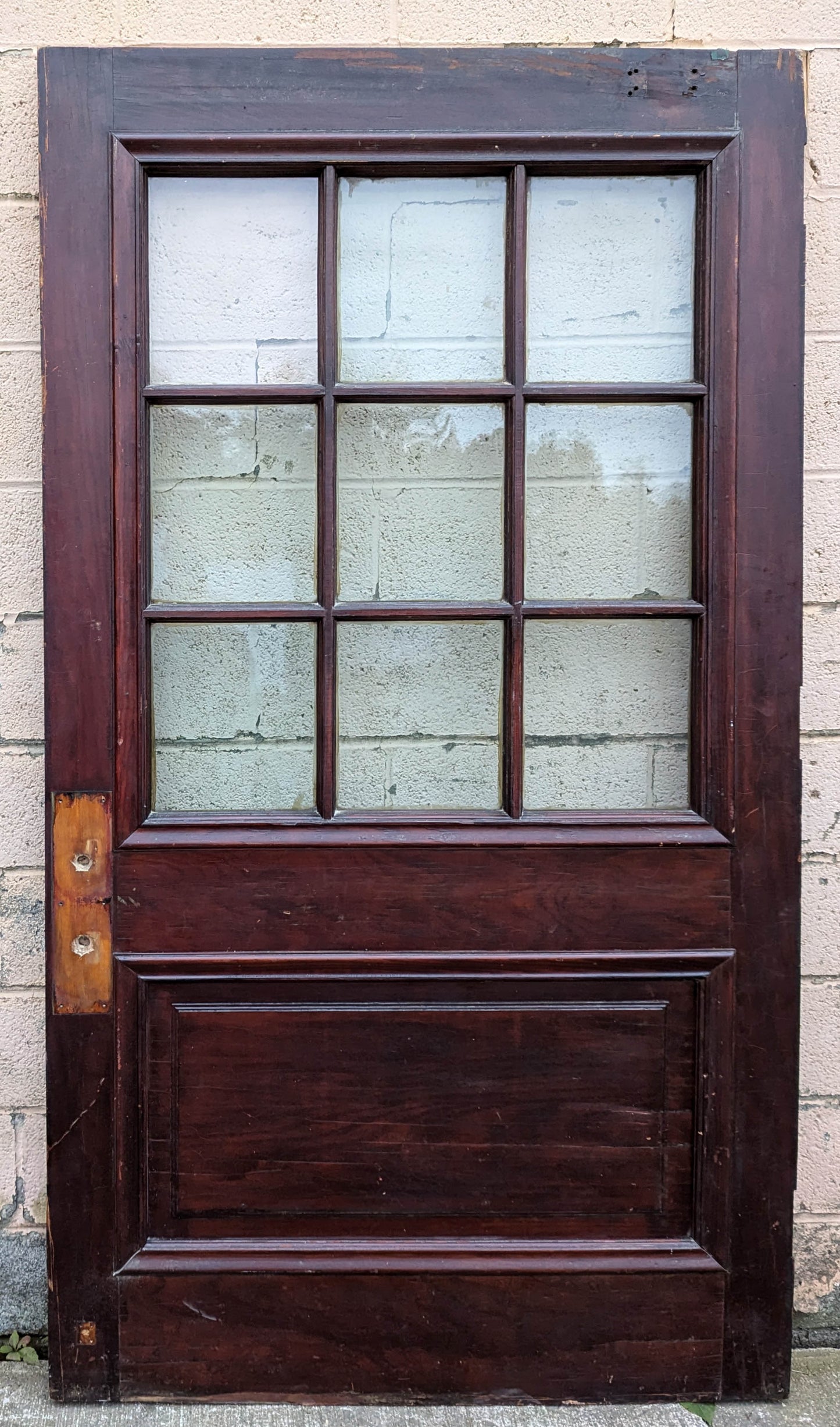 88"x82"x1.75" Pair Antique Vintage Old Reclaimed Salvaged SOLID Wood Wooden Entry Entrance Double Doors 9 Windows Wavy Glass Panels