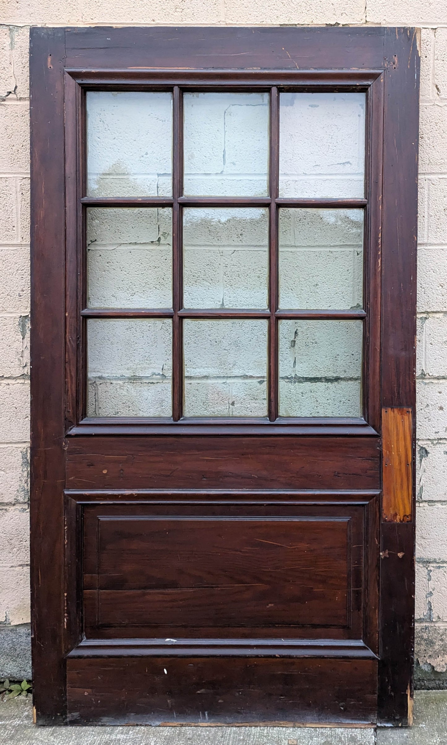 88"x82"x1.75" Pair Antique Vintage Old Reclaimed Salvaged SOLID Wood Wooden Entry Entrance Double Doors 9 Windows Wavy Glass Panels