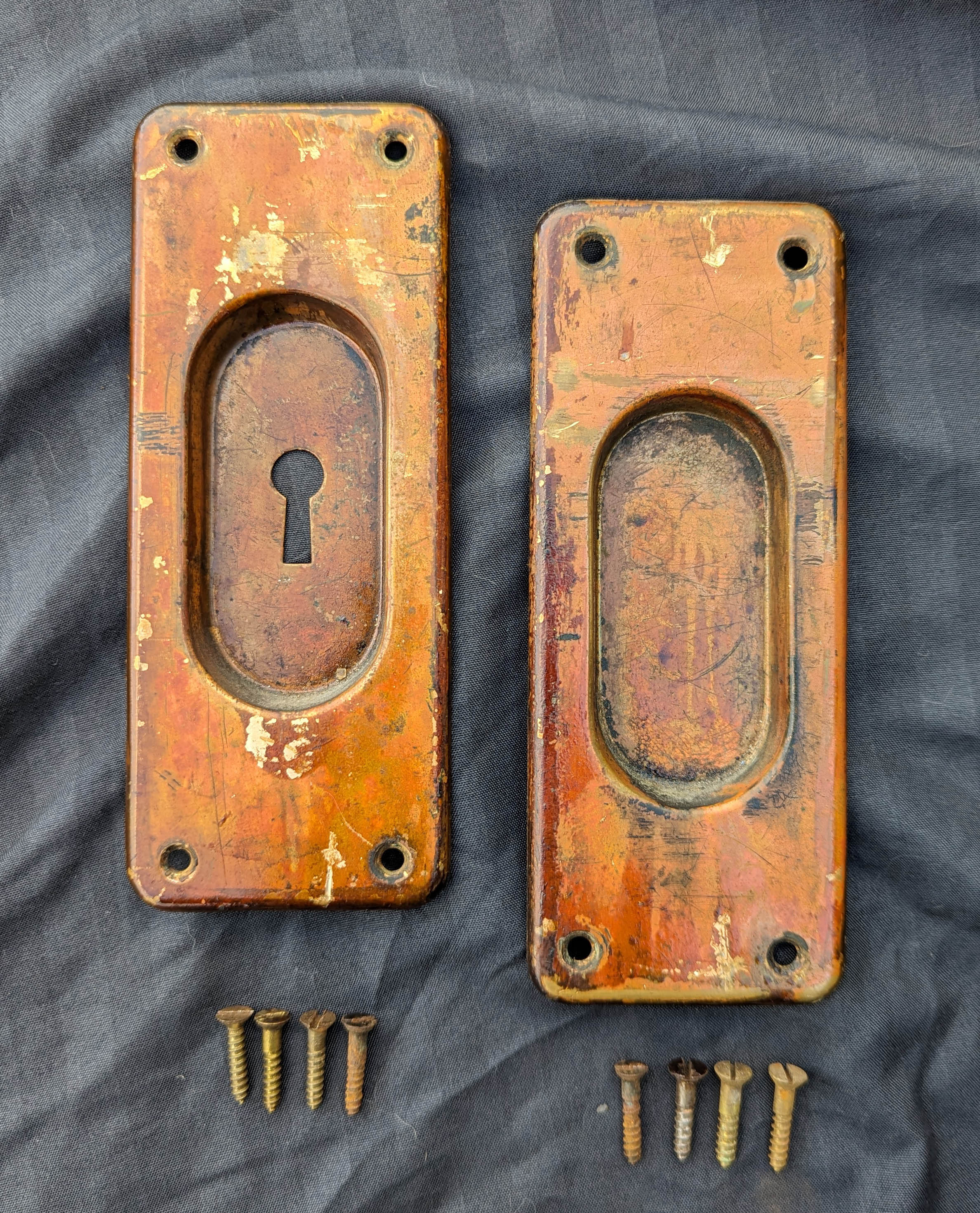 Pair of Cast outlet Iron Antique Aesthetic Pocket Door Plates