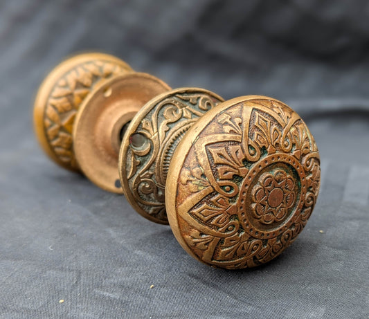 2 available Pair Antique Vintage Old 1870s SOLID Cast Bronze Russell Erwin Victorian Eastlake  Doorknob Door Knobs Round Plates Rosettes