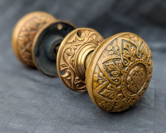 2 available Pair Antique Vintage Old 1870s SOLID Cast Bronze Russell Erwin Victorian Eastlake  Doorknob Door Knobs Round Plates Rosettes