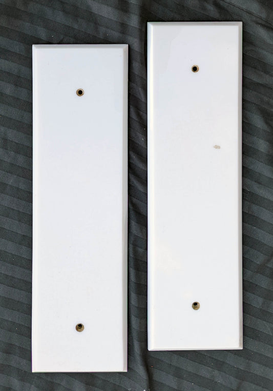 Pair 3.5"x12" Antique Vintage Old Beveled Milk Glass Swinging Door Push Finger Plates White Porcelain