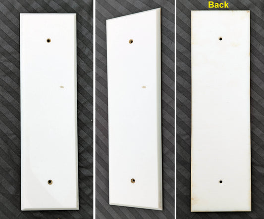 Pair 3.5"x12" Antique Vintage Old Beveled Milk Glass Swinging Door Push Finger Plates White Porcelain