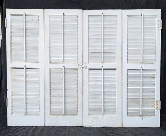 Pair 42"x34" Antique Vintage Old SOLID Wood Wooden Bifold Window Shutter Plantation Style Adjustable Louver