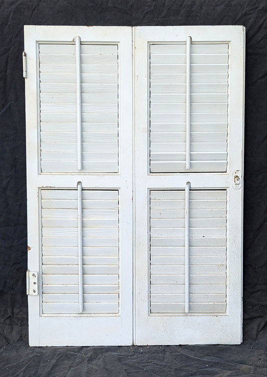 Pair 42"x34" Antique Vintage Old SOLID Wood Wooden Bifold Window Shutter Plantation Style Adjustable Louver