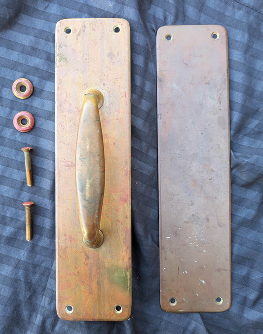 Pair 3"x12" Antique Vintage Old Reclaimed Salvaged SOLID Bronze Entry Exterior Swinging Door Handle Push Pull Plate Set