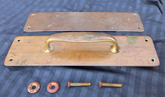 Pair 3"x12" Antique Vintage Old Reclaimed Salvaged SOLID Bronze Entry Exterior Swinging Door Handle Push Pull Plate Set