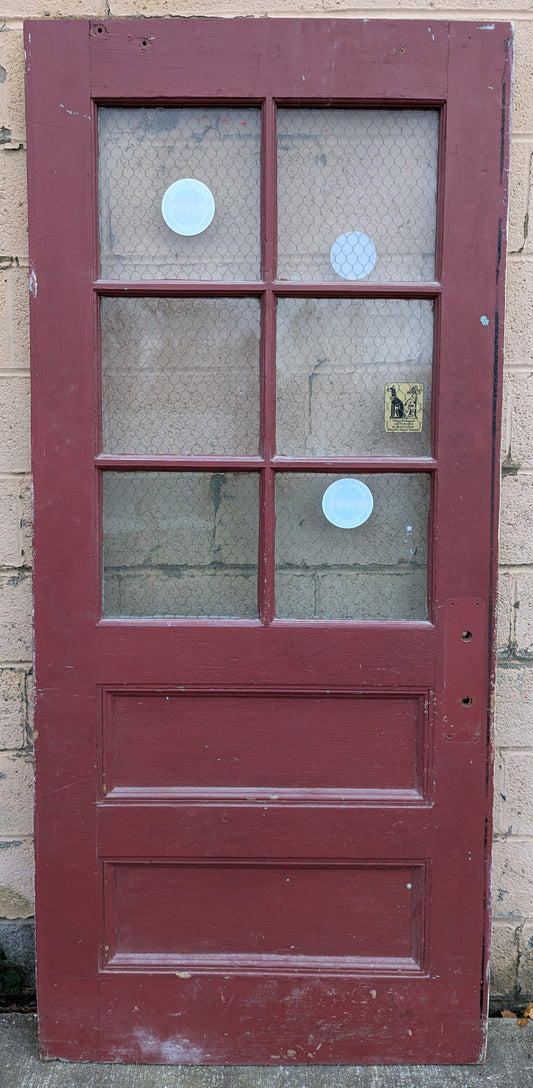 36"x83"x1.75" Antique Vintage Old Reclaimed Salvaged SOLID Wood Exterior Entry Door Chicken-Wire Glass