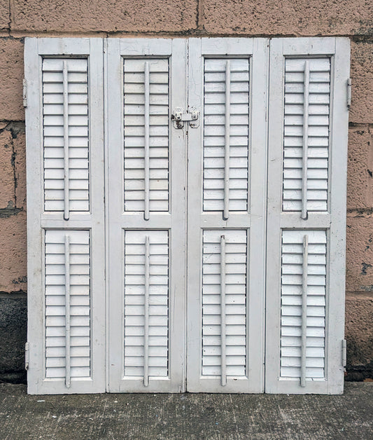 Pair 27.5"x33" Antique Vintage Old SOLID Wood Wooden Bifold Window Shutter Plantation Style Adjustable Louver