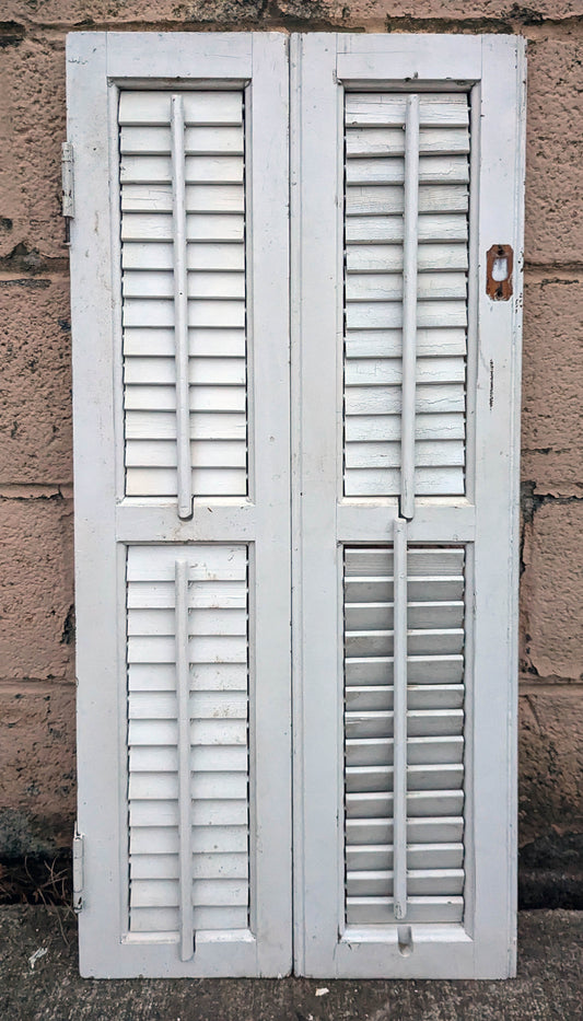 2 available 14"x33" Antique Vintage Old SOLID Wood Wooden Bifold Window Shutter Plantation Style Adjustable Louvers