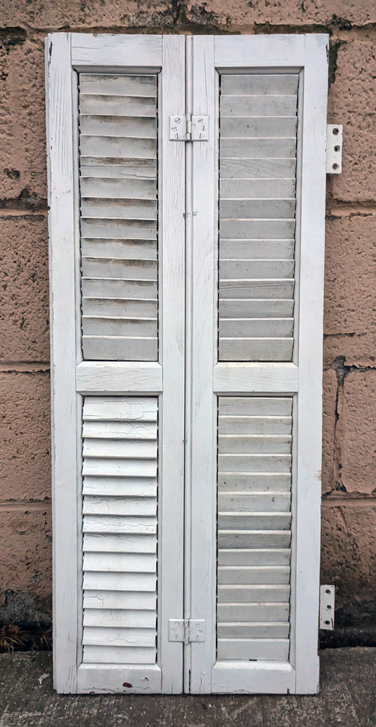 2 available 14"x33" Antique Vintage Old SOLID Wood Wooden Bifold Window Shutter Plantation Style Adjustable Louvers