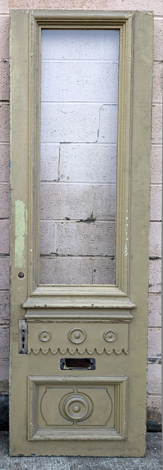 28"x92"x1.75" Antique Vintage Old Reclaimed Salvaged Victorian Eastlake SOLID Wooden Wood Exterior Entry Door Single Window Beveled Glass