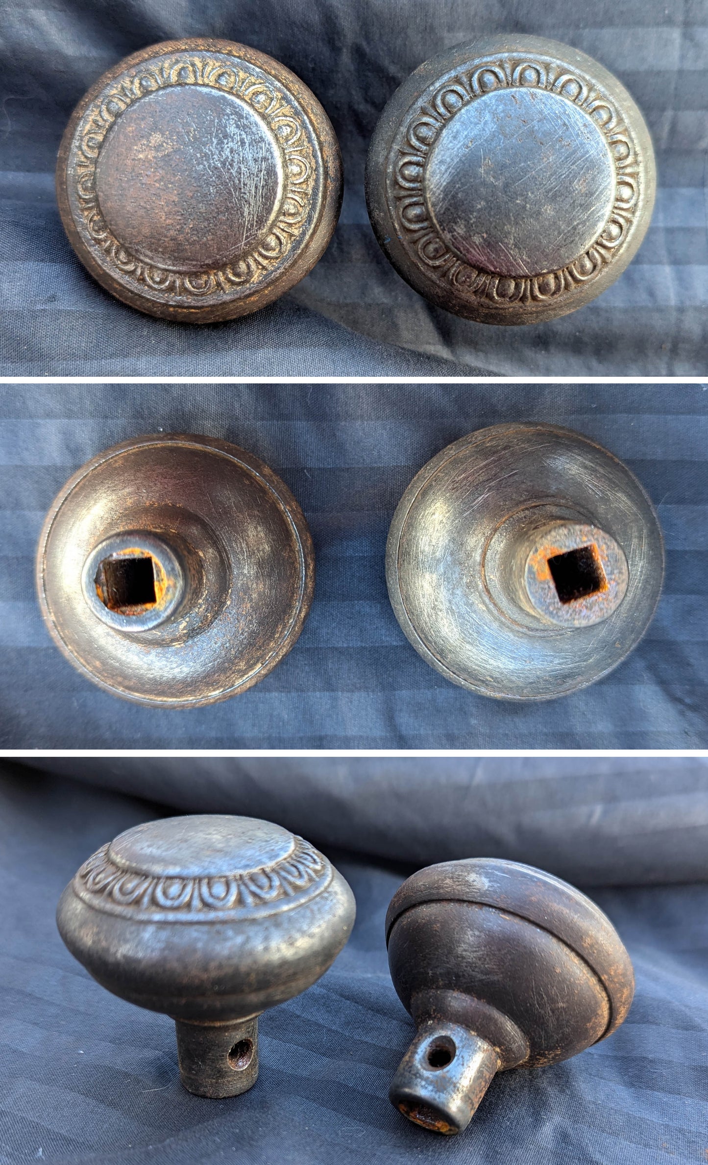 CLEANED Antique Vintage Old Reclaimed Salvaged Interior Egg Dart Steel Door Lockset Knob Plate Lock