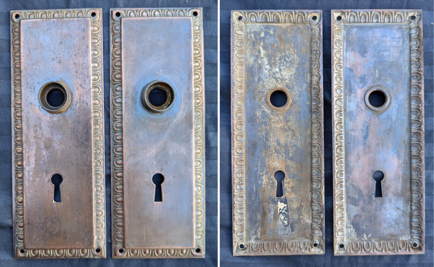 CLEANED Antique Vintage Old Reclaimed Salvaged Interior Egg Dart Steel Door Lockset Knob Plate Lock