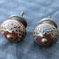 Pair Vintage Old Reclaimed Salvaged Round Brown Pottery Ceramic Dresser Drawer Furniture Knob Pull Handle