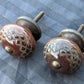 Pair Vintage Old Reclaimed Salvaged Round Brown Pottery Ceramic Dresser Drawer Furniture Knob Pull Handle