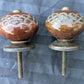 Pair Vintage Old Reclaimed Salvaged Round Brown Pottery Ceramic Dresser Drawer Furniture Knob Pull Handle