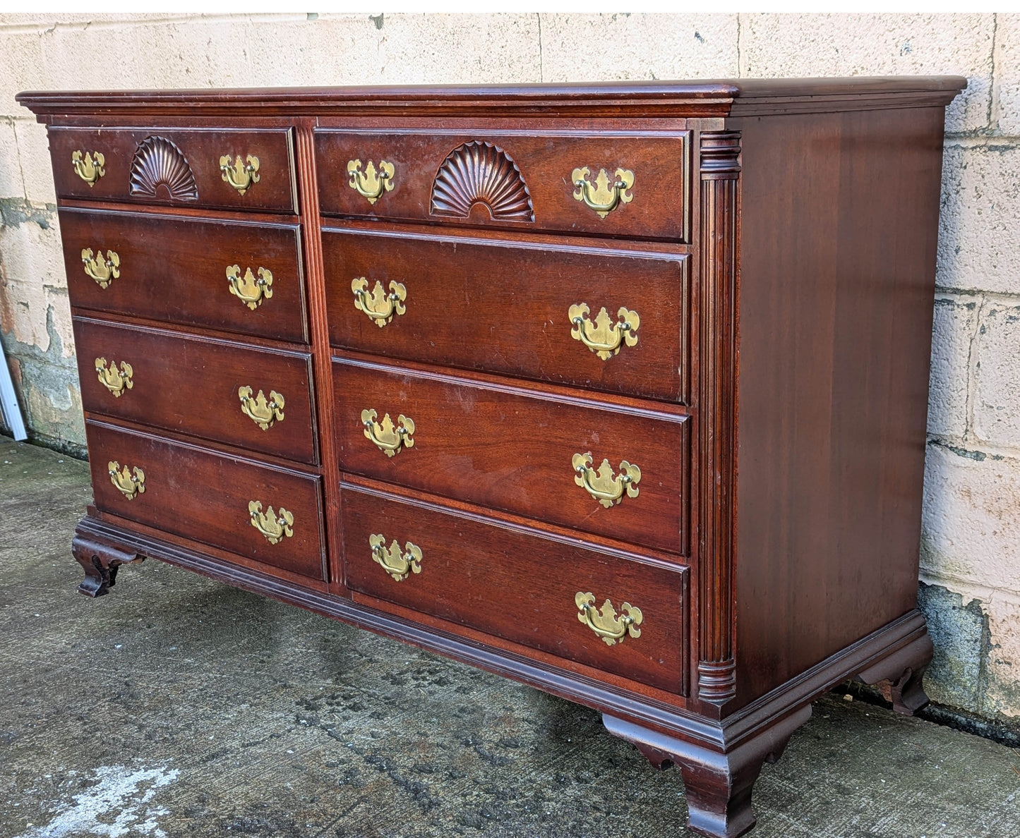 Antique Vintage Old "Kling" SOLID Mahogany Wood Wooden Colonial Double Wide Dresser Chest of Drawers