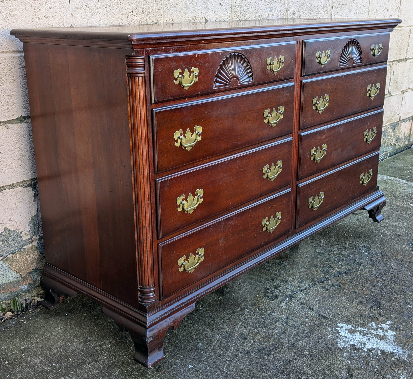 Antique Vintage Old "Kling" SOLID Mahogany Wood Wooden Colonial Double Wide Dresser Chest of Drawers