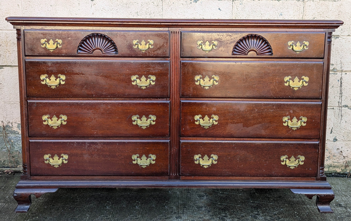 Antique Vintage Old "Kling" SOLID Mahogany Wood Wooden Colonial Double Wide Dresser Chest of Drawers