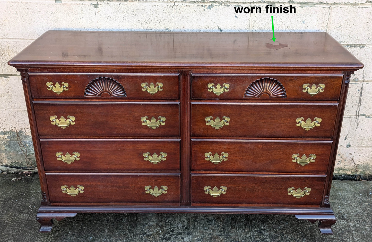 Antique Vintage Old "Kling" SOLID Mahogany Wood Wooden Colonial Double Wide Dresser Chest of Drawers