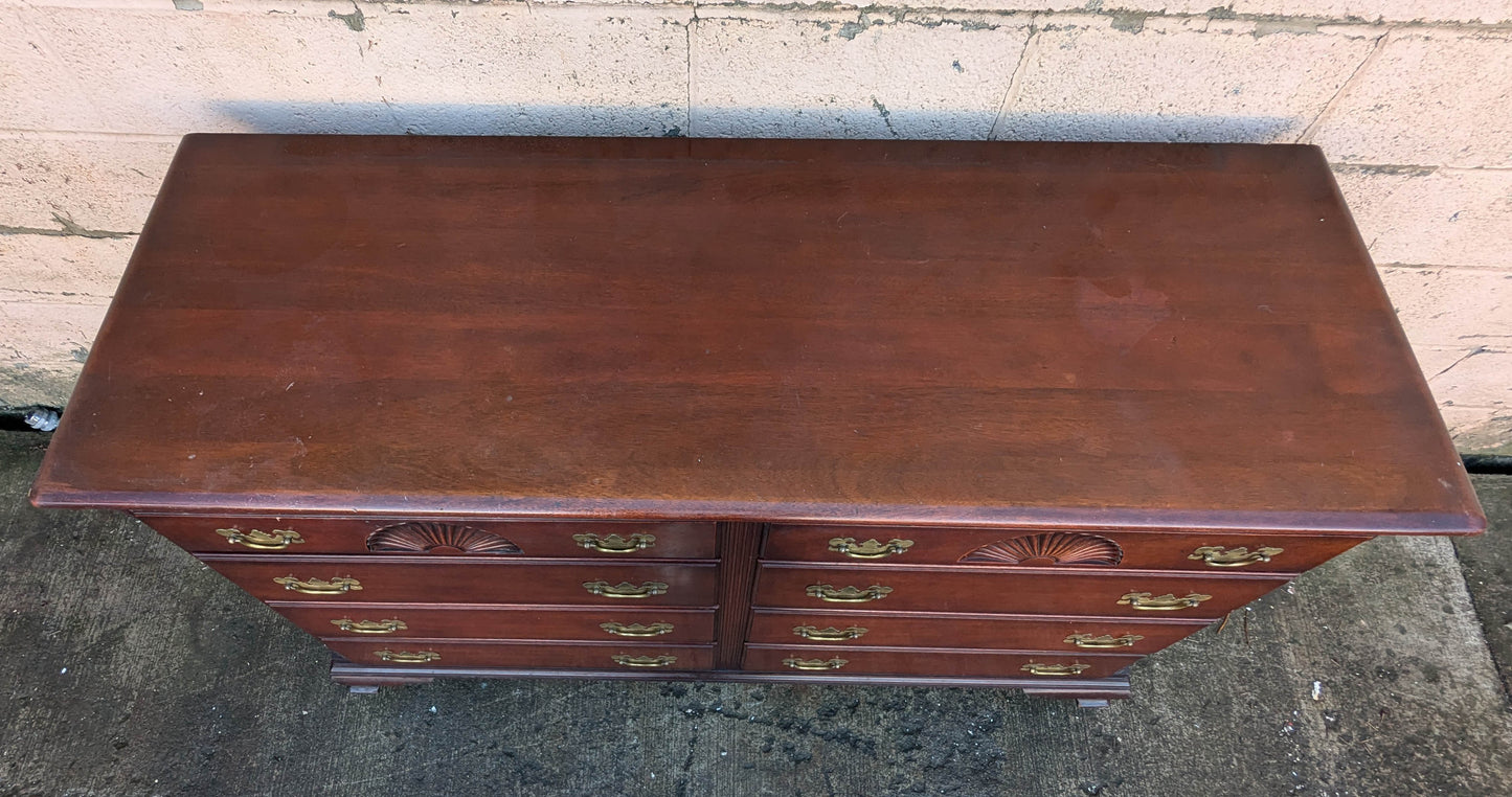 Antique Vintage Old "Kling" SOLID Mahogany Wood Wooden Colonial Double Wide Dresser Chest of Drawers