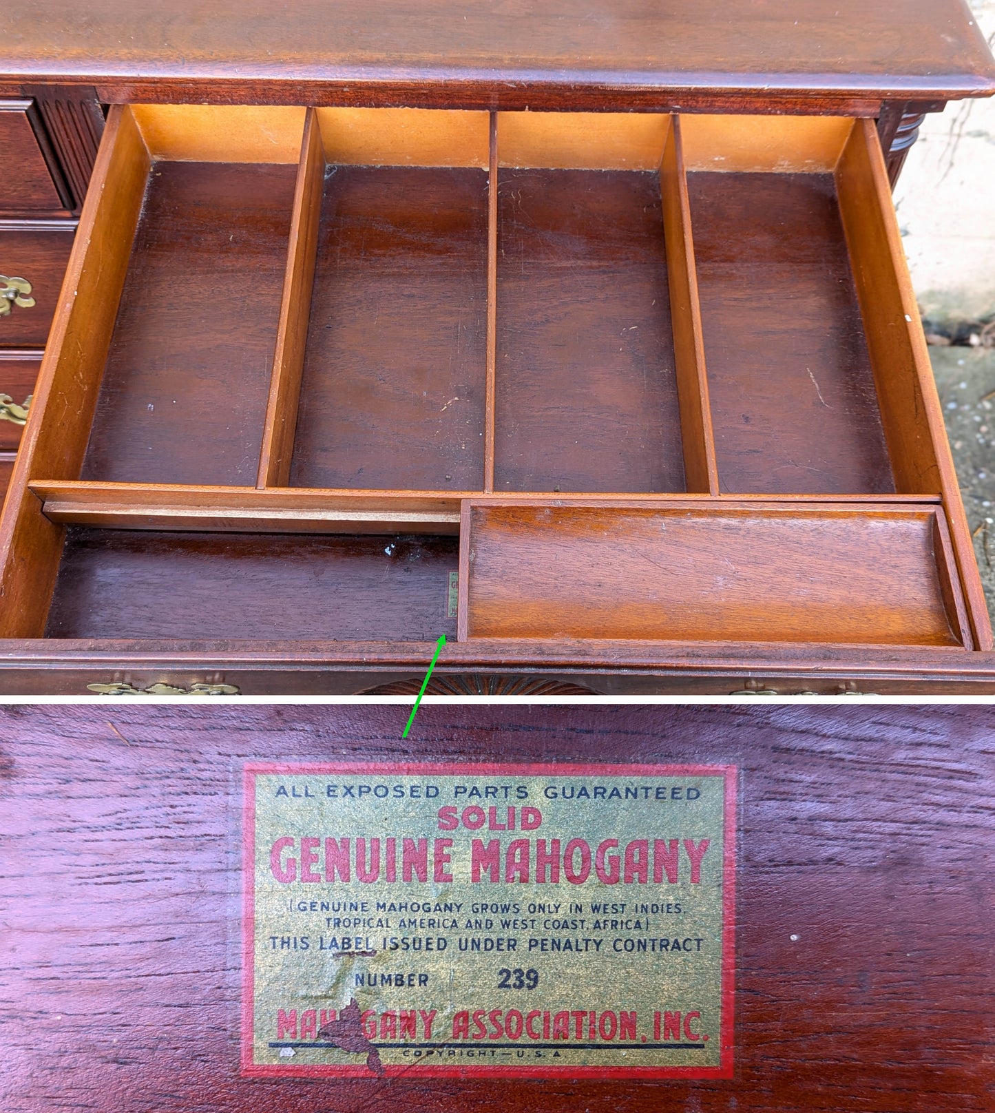 Antique Vintage Old "Kling" SOLID Mahogany Wood Wooden Colonial Double Wide Dresser Chest of Drawers