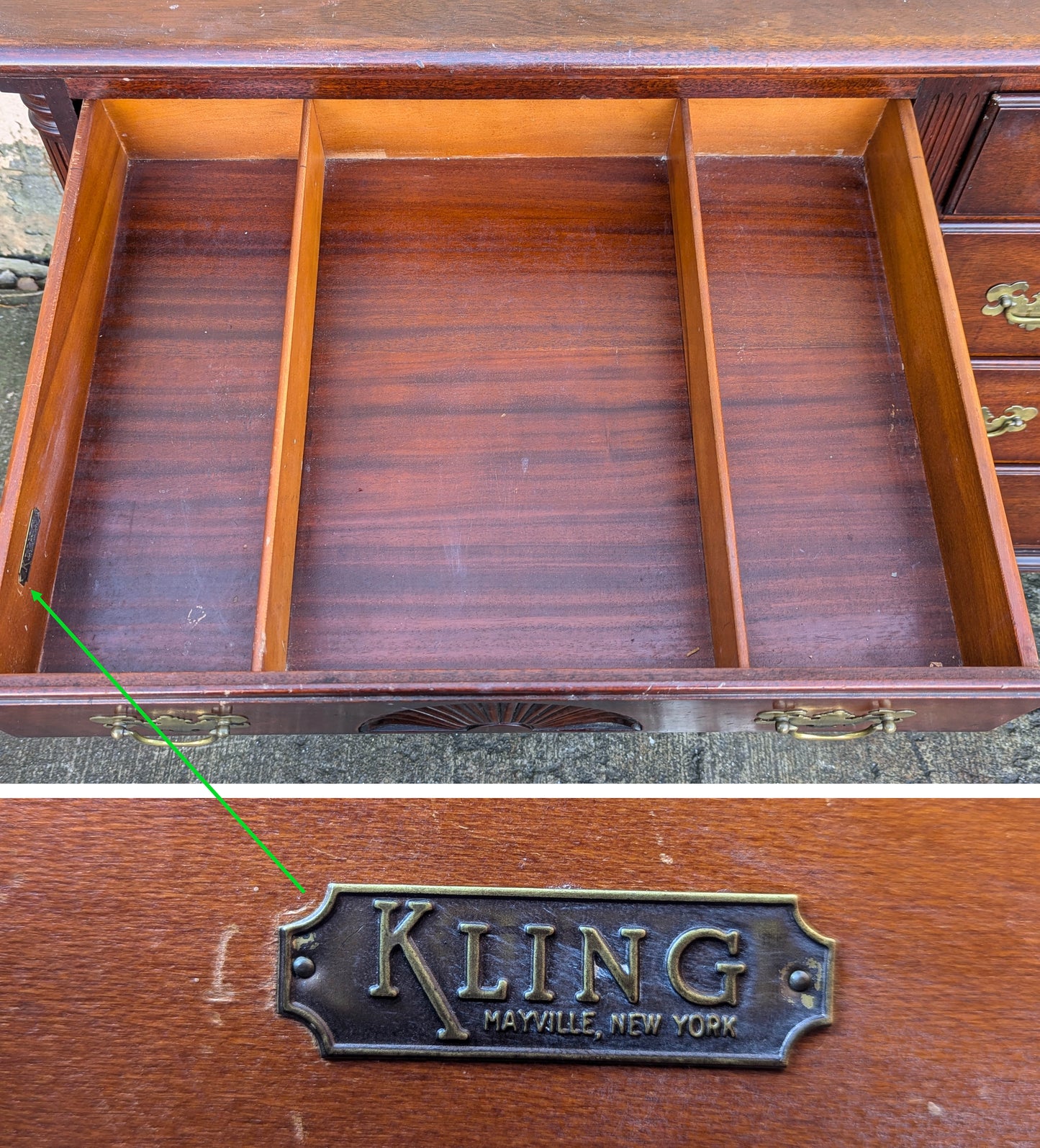 Antique Vintage Old "Kling" SOLID Mahogany Wood Wooden Colonial Double Wide Dresser Chest of Drawers