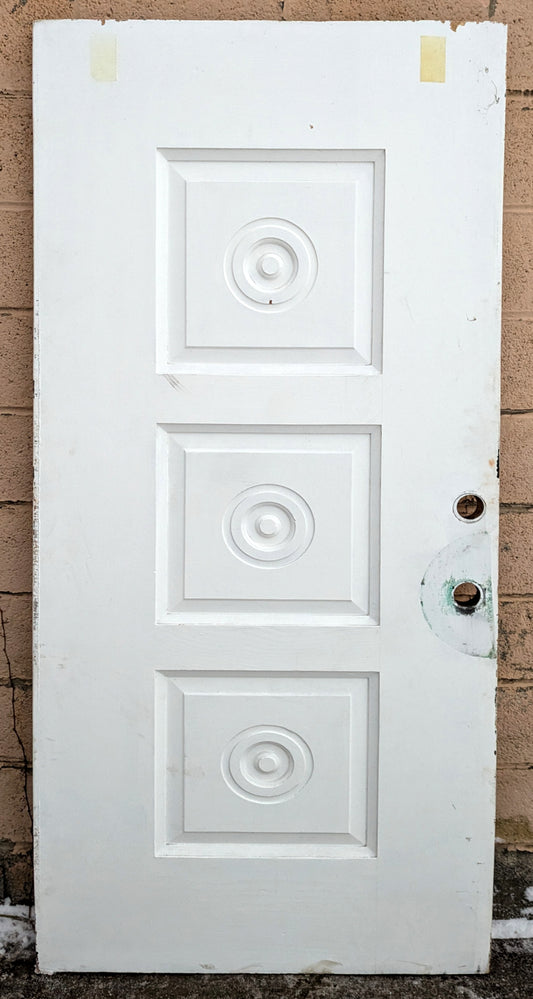 36"x80"x1.75" Antique Vintage Old Reclaimed Salvaged Solid Wood Wooden Entry Exterior Door 3 Circular Panels