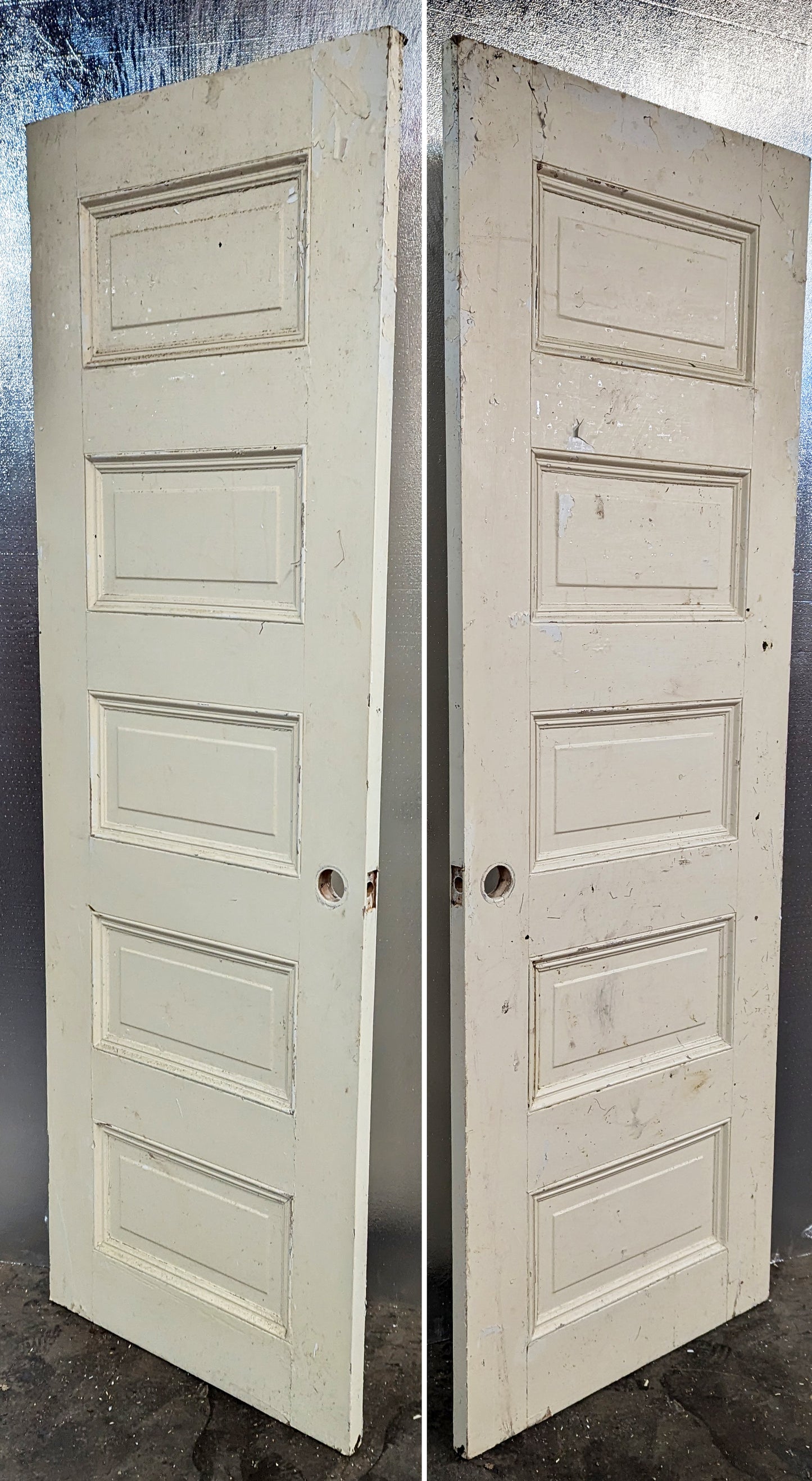 27.5"x79.5" Antique Vintage Old Reclaimed Salvaged SOLID Wood Wooden Closet Interior Door 5 Panels