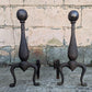 18"H Pair Antique Vintage Old "ADAMS" Cast Iron Cannon Ball Cannonball Federal Fireplace Andirons Fire Dogs Log Holders